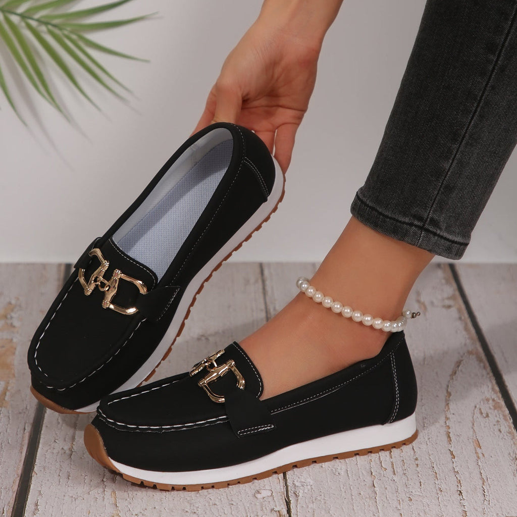 Casual Metal Buckle Loafers – Comfy Platform Slip-On Shoes