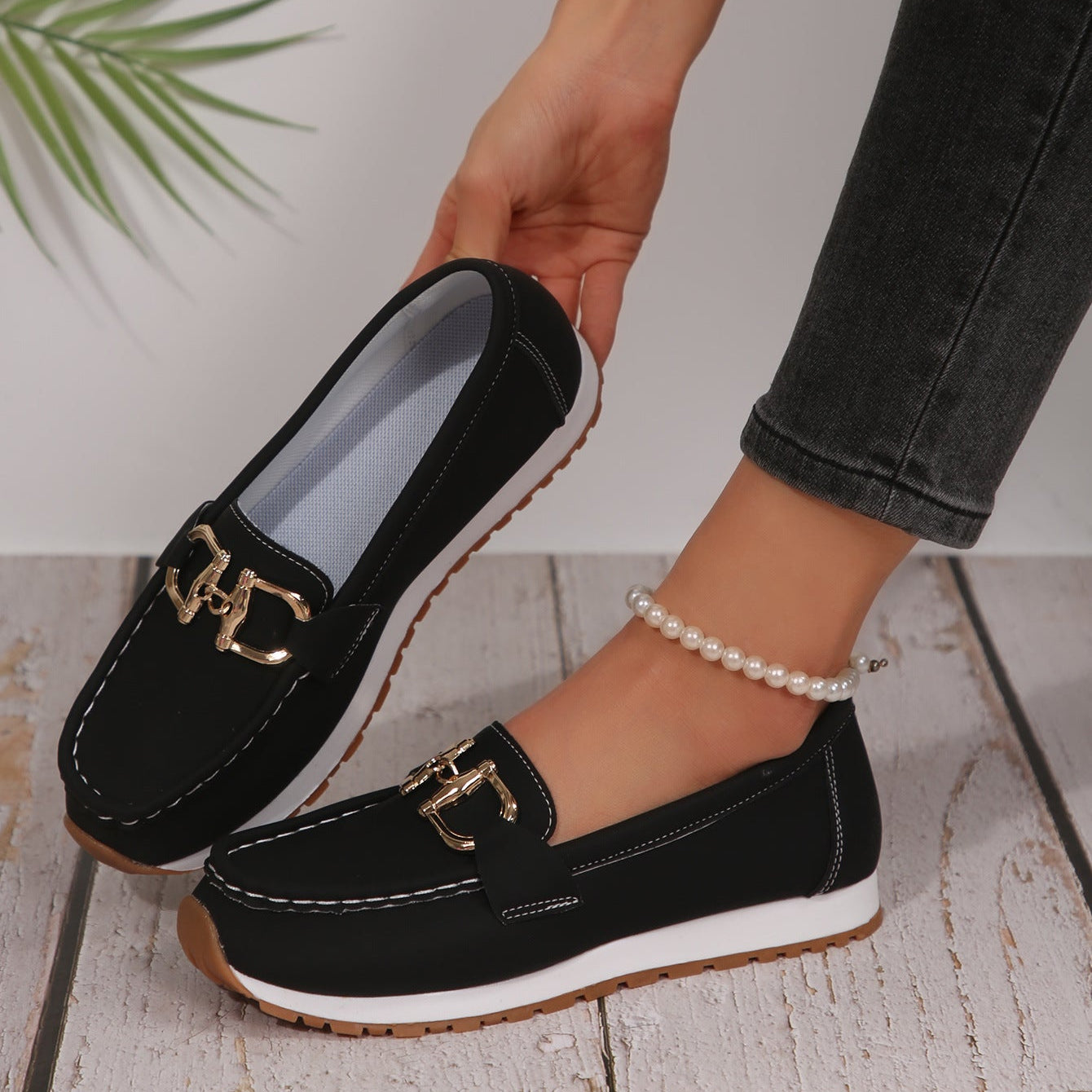 Casual Metal Buckle Loafers – Comfy Platform Slip-On Shoes