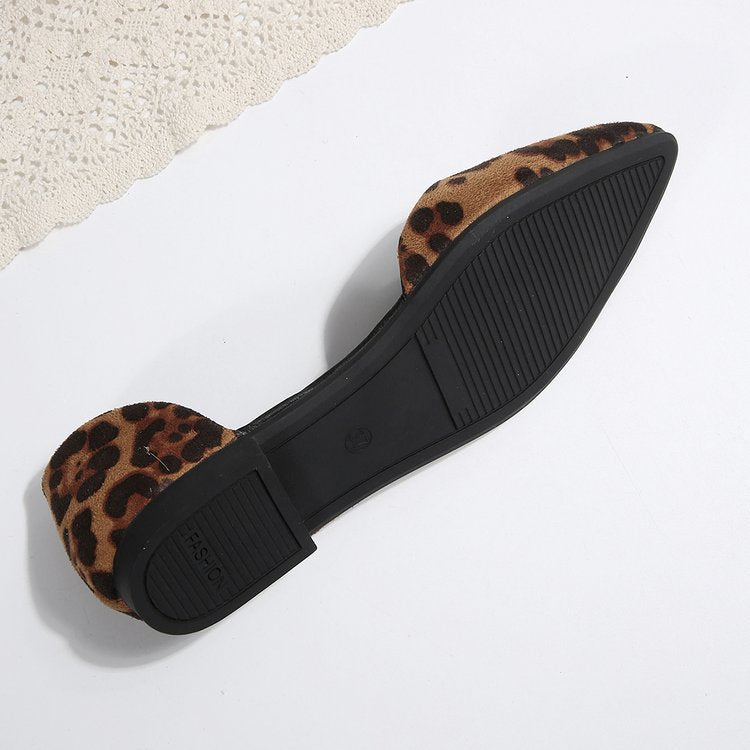 Women's Pointed Toe Leopard Print D'Orsay Slip-On Flats – Comfort Casual Ballet Shoes