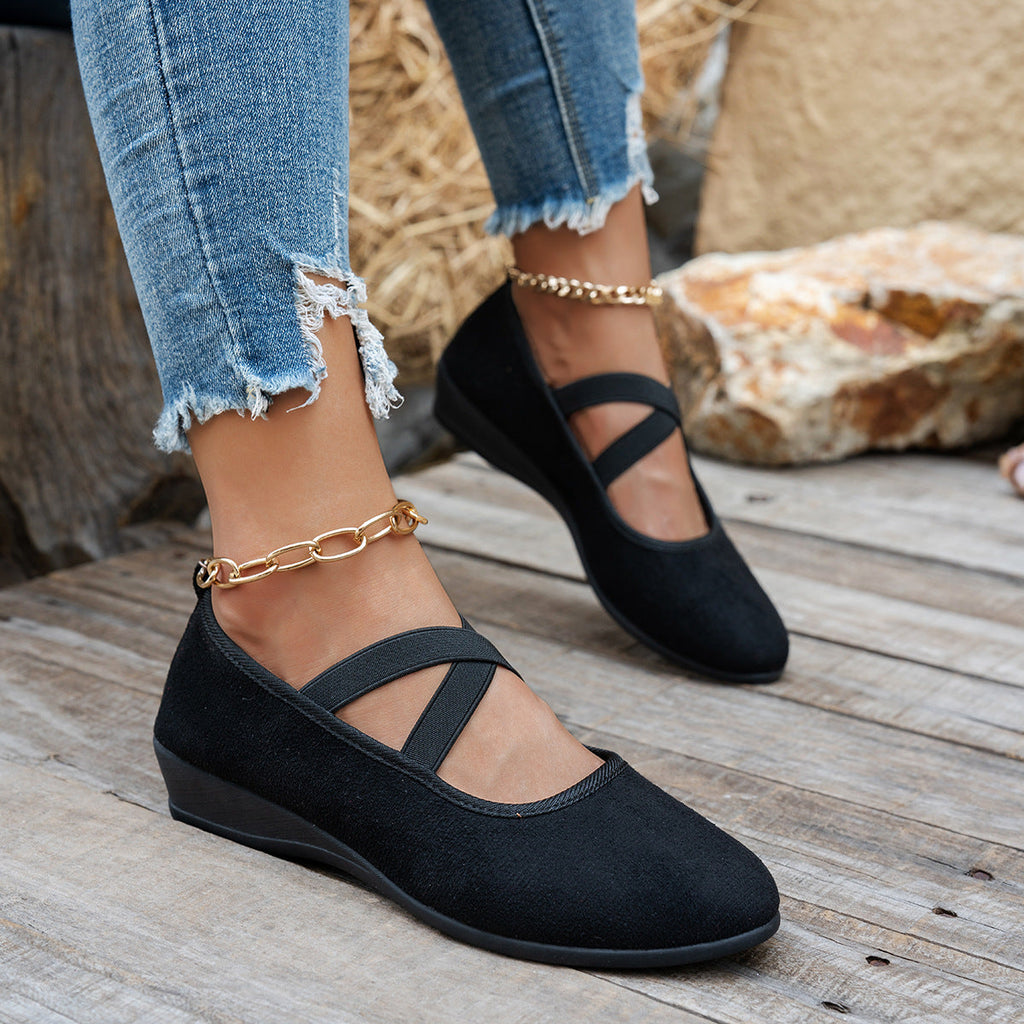 Women's Crisscross Strap Wedge Flats - Comfortable Mary Jane Shoes