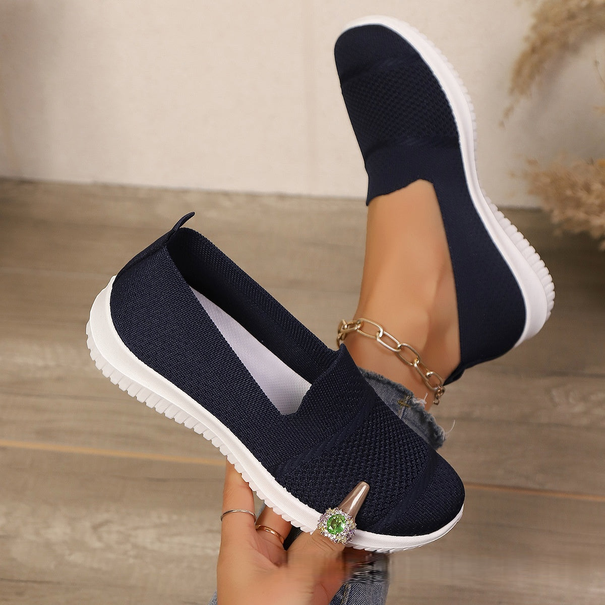 Women's Breathable Mesh Knit Slip-On Sneakers - Lightweight Walking Shoes