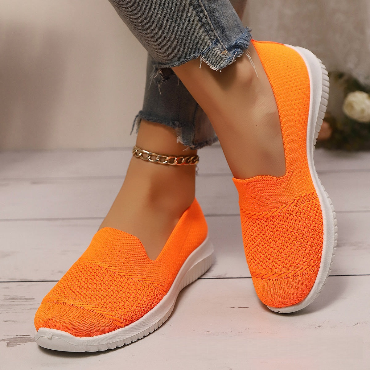Women's Breathable Mesh Knit Slip-On Sneakers - Lightweight Walking Shoes