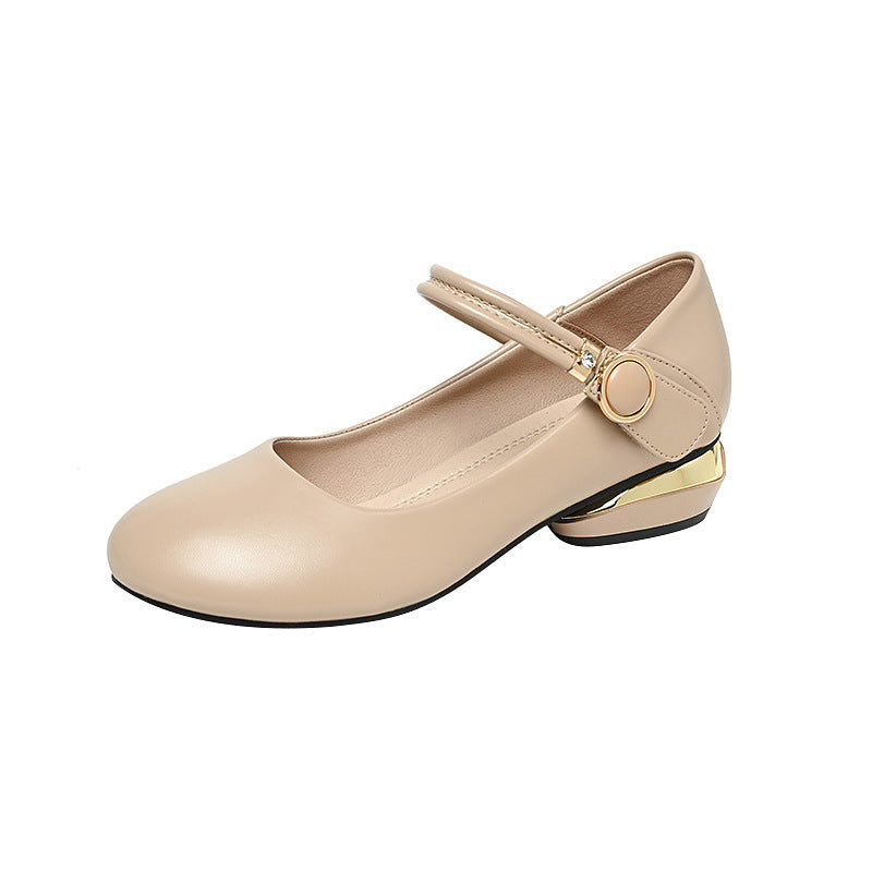 Genuine Leather Mary Jane Low Heel Pumps for Women – 2.5cm Ankle Strap Buckle Flats