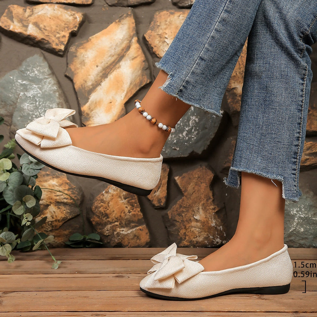 Women's Bow Flat Shoes – Sparkly Glitter Slip-On Ballet Flats with Big Bow
