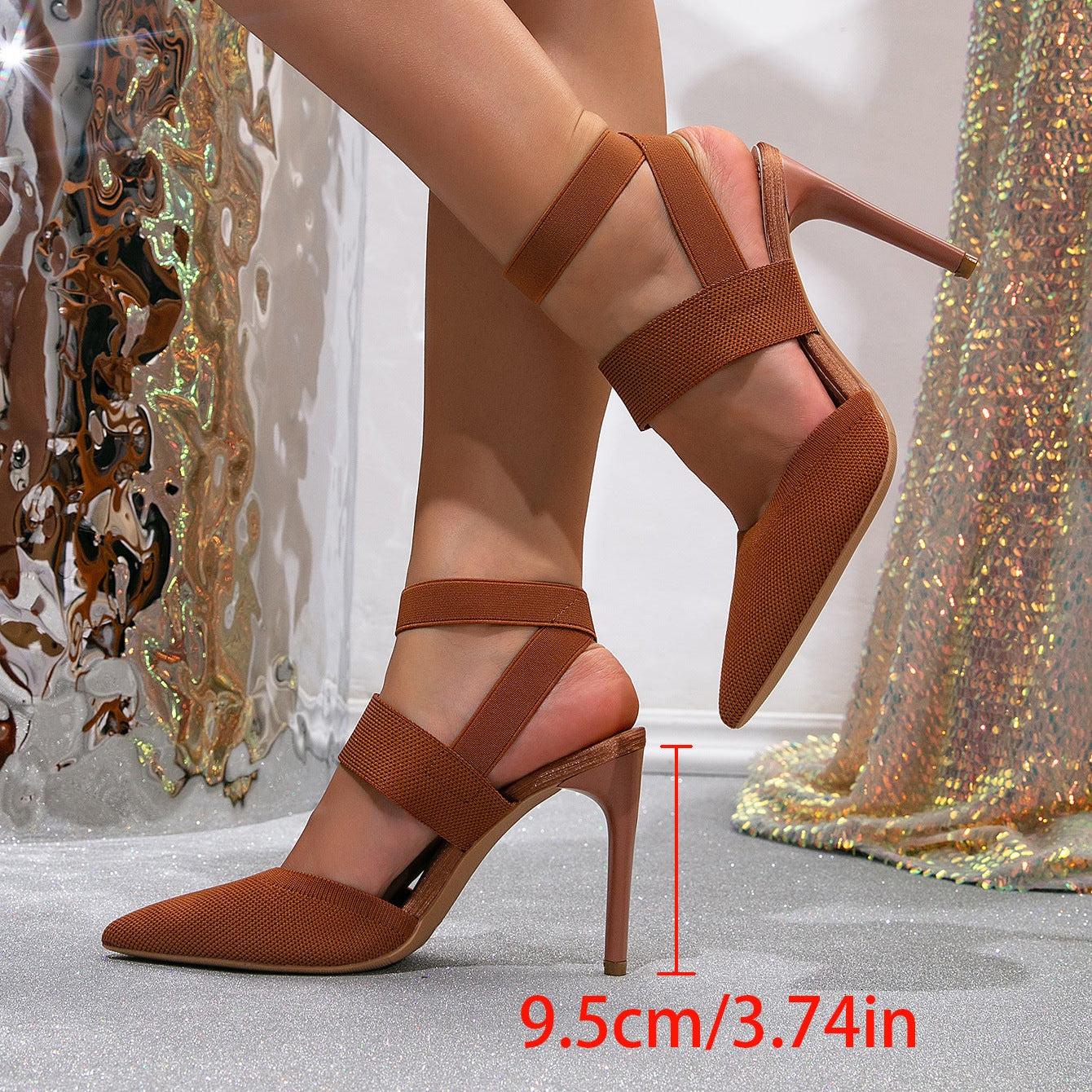 Women's Pointed Toe Stiletto Heels with Elastic Straps – Ankle Wrap High Heel Sandals