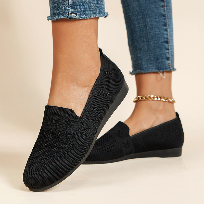 Women's Breathable Mesh Knit Slip-On Flats – Lightweight Casual Walking Shoes
