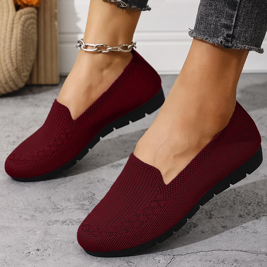Women's Breathable Knit Slip-On Sneakers – Lightweight Casual Walking Shoes