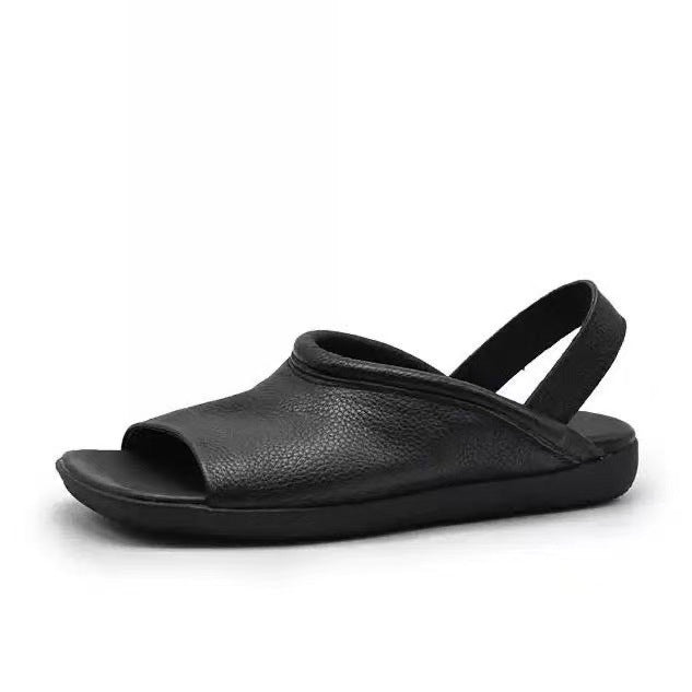 Women's Soft Leather Open Toe Slingback Sandals - Comfort Flat Casual Slides
