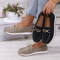 Classic Gold Buckle Loafers – Casual Platform Slip-On Shoes