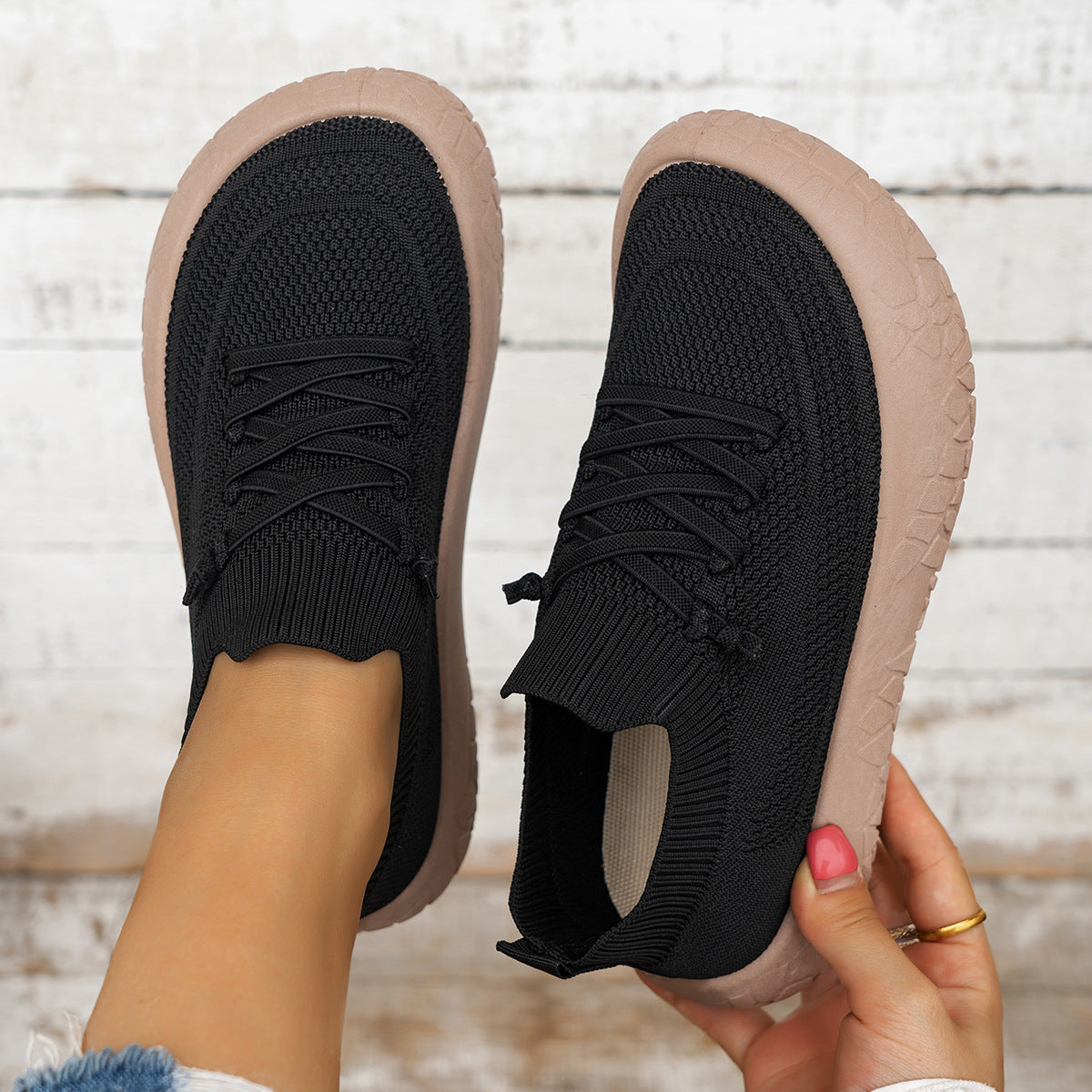 Women's Lightweight Knit Slip-On Sneakers - Breathable Flyknit Casual Shoes