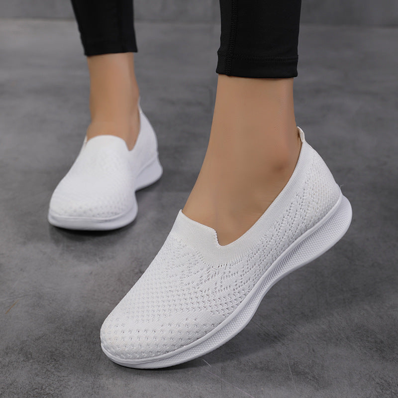Women's Breathable Knit Slip-On Sneakers - Lightweight Casual Walking Shoes