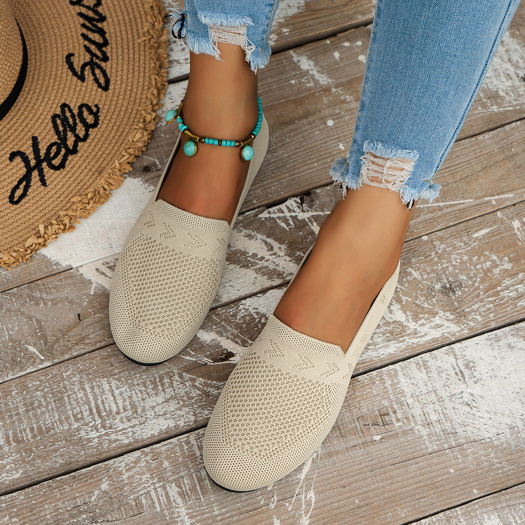 Women's Breathable Mesh Knit Slip-On Flats – Lightweight Casual Walking Shoes