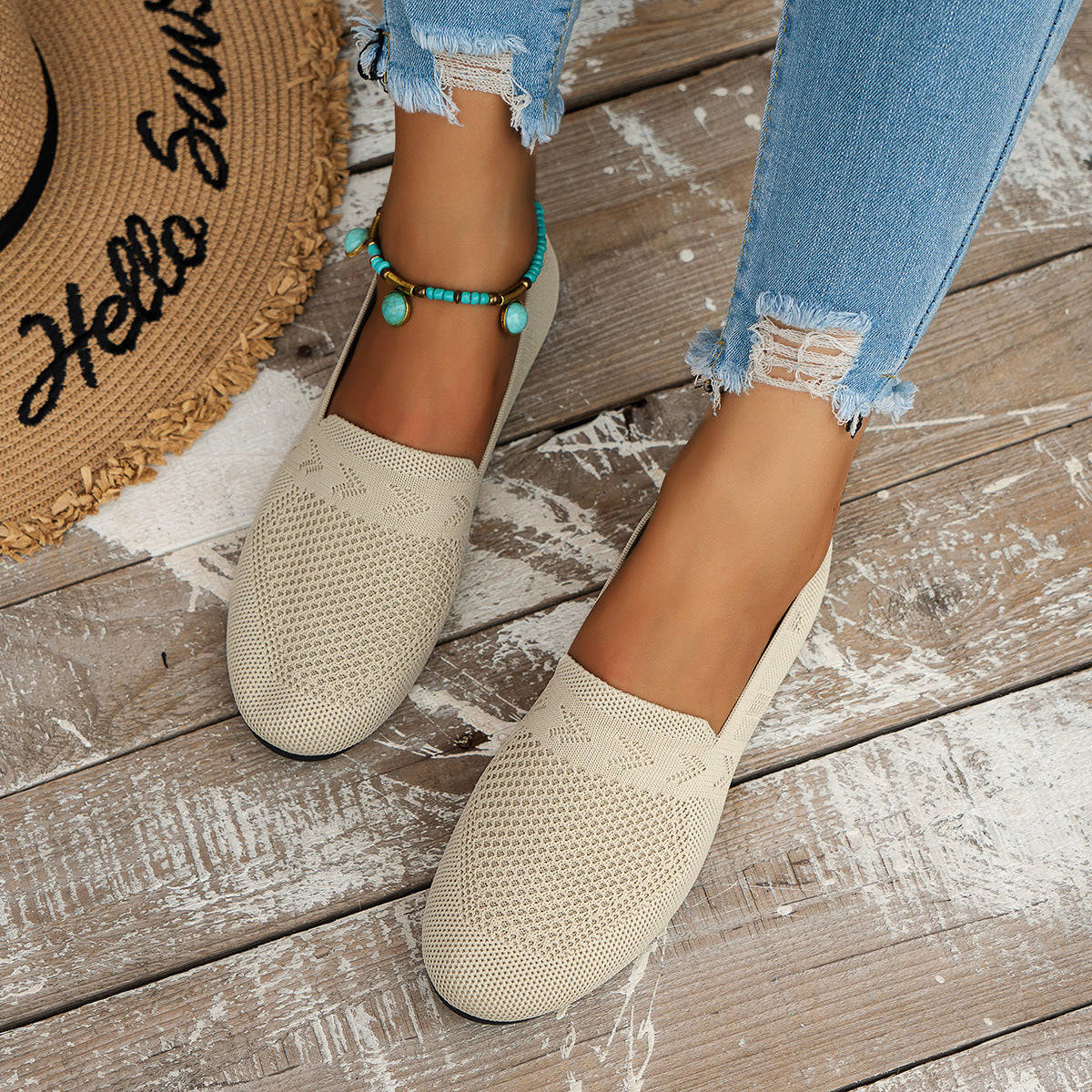 Women's Breathable Mesh Knit Slip-On Flats – Lightweight Casual Walking Shoes