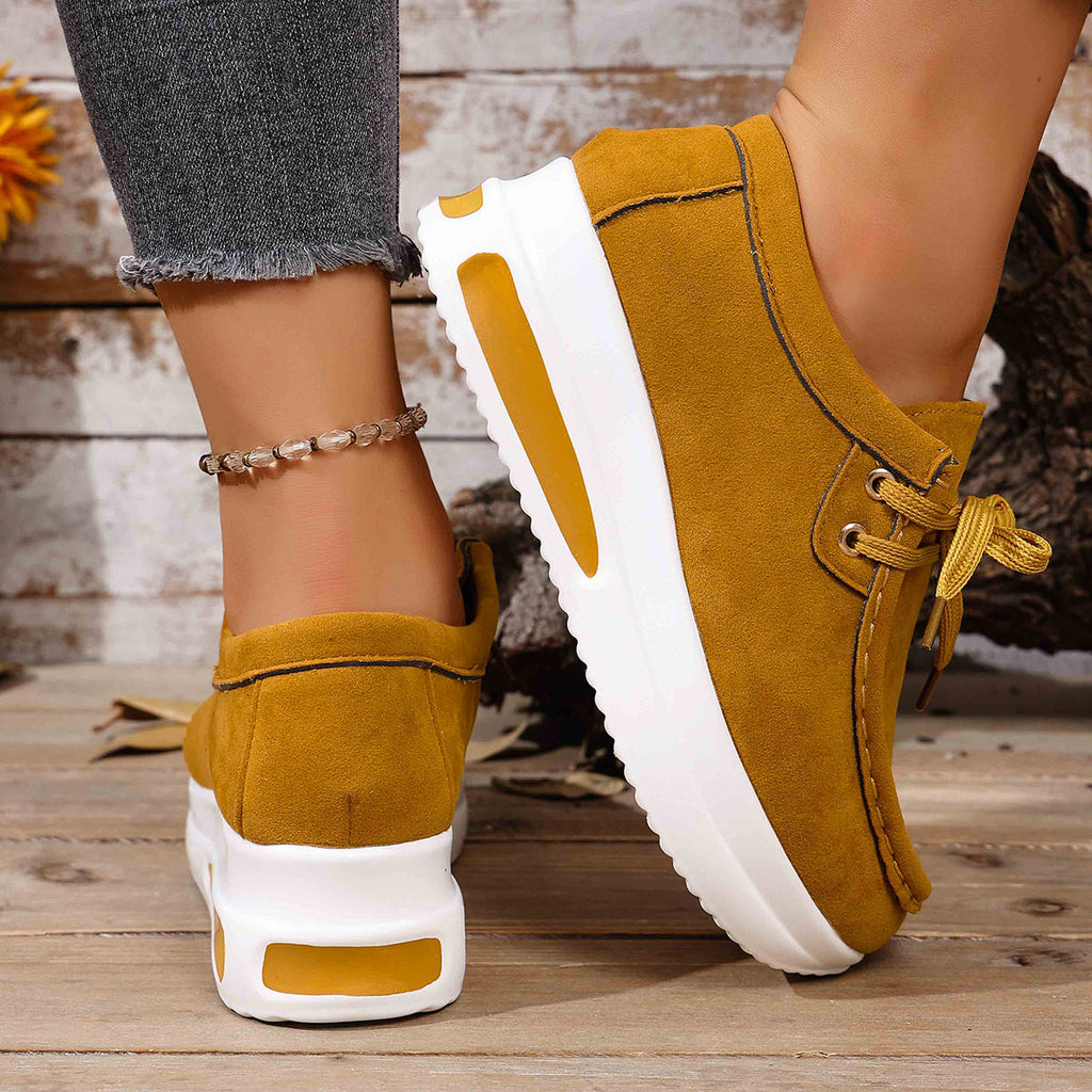 Women's Platform Lace-Up Loafers - Chunky Sole Suede Casual Sneakers