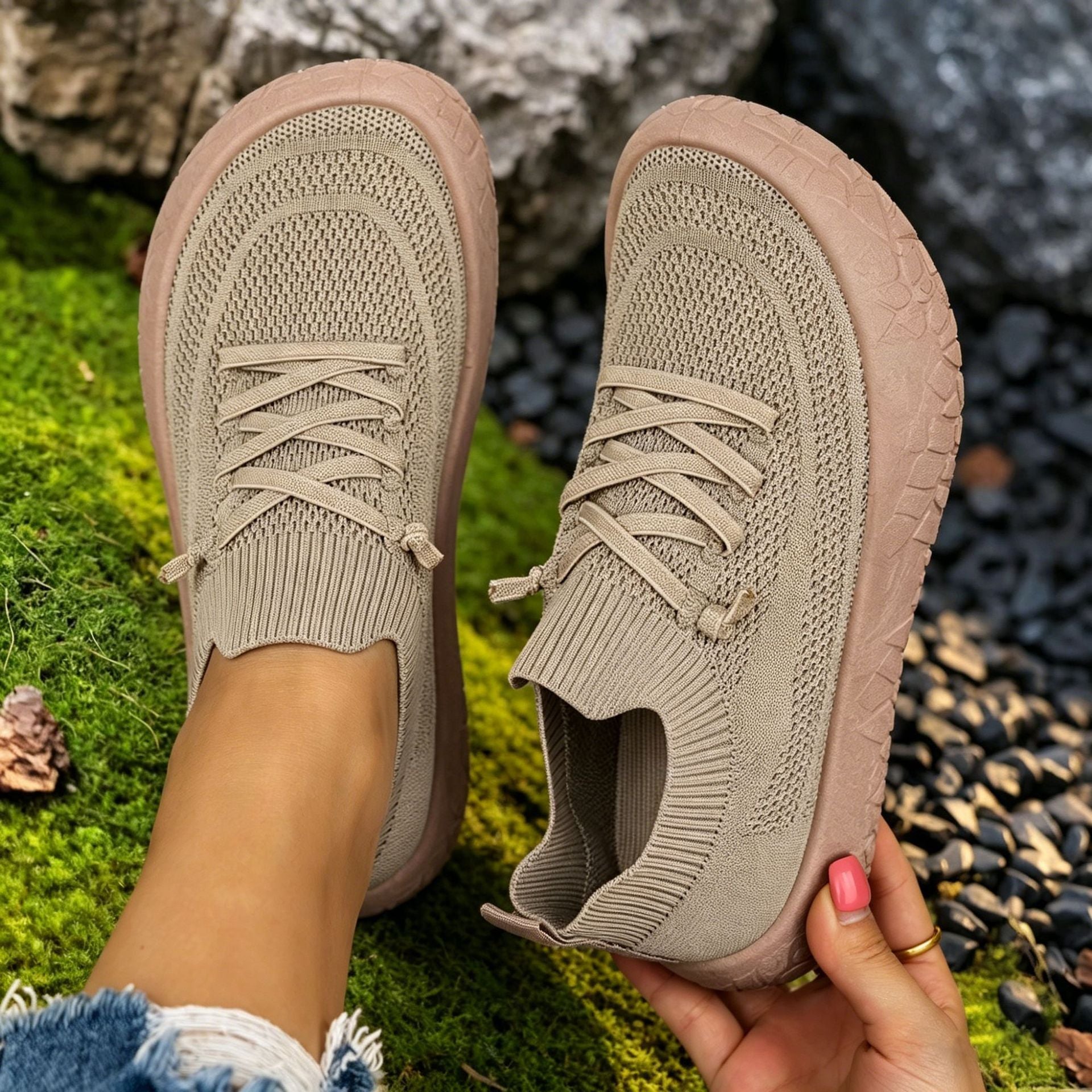 Women's Lightweight Knit Slip-On Sneakers - Breathable Flyknit Casual Shoes