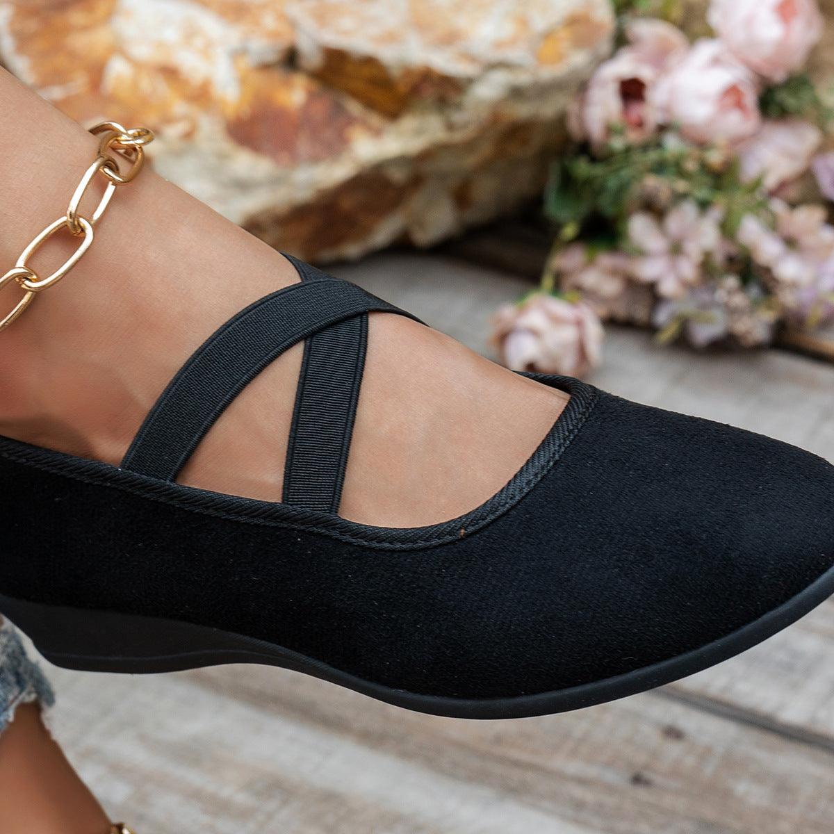 Women's Crisscross Strap Wedge Flats - Comfortable Mary Jane Shoes