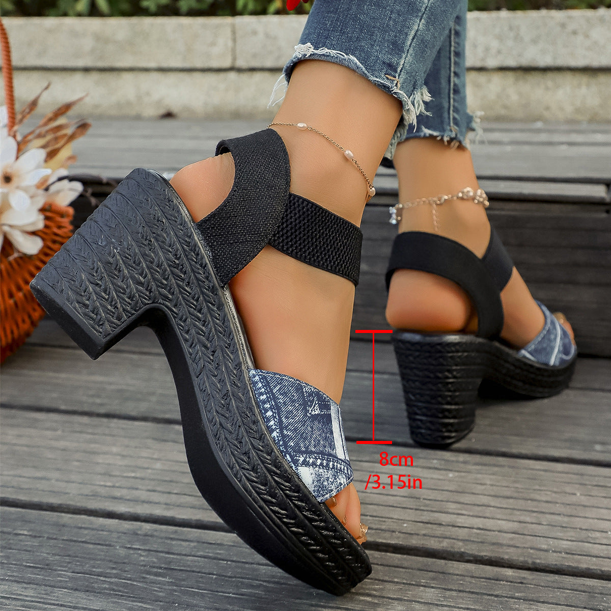 Women's Platform Chunky Heel Sandals – Elastic Strap Open Toe Wedges