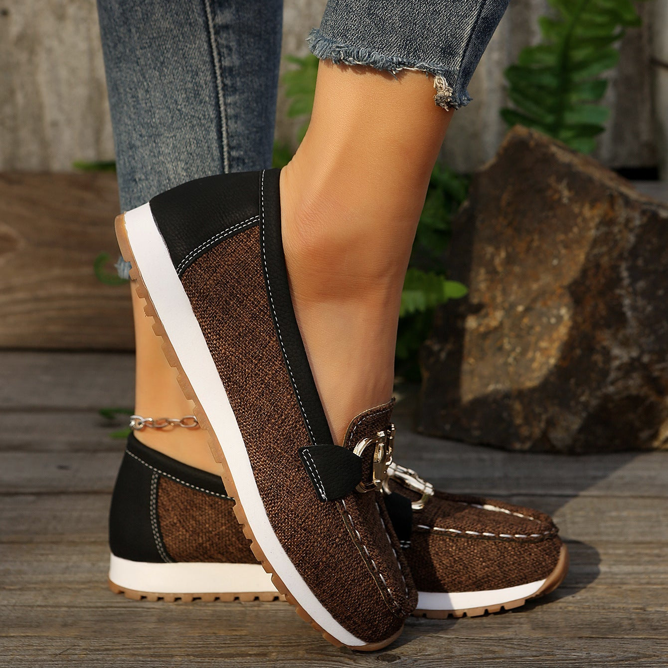 Casual Metal Buckle Loafers – Comfy Platform Slip-On Shoes