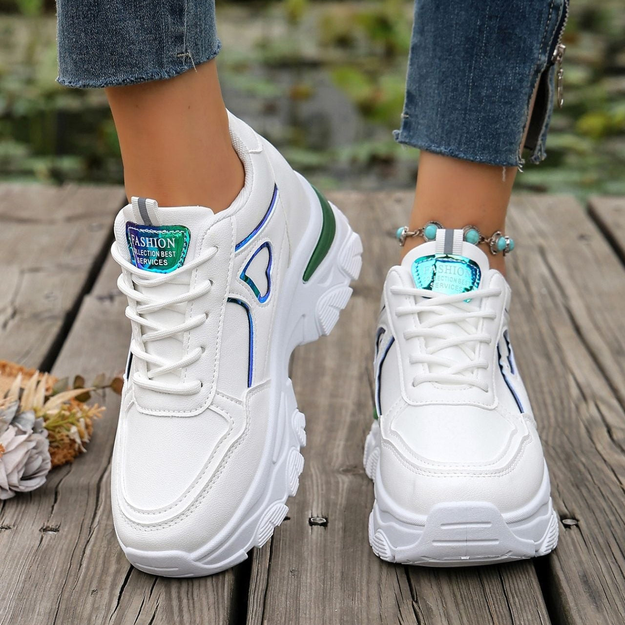 Women's Platform Sneakers Heart Cutout Chunky Dad Shoes
