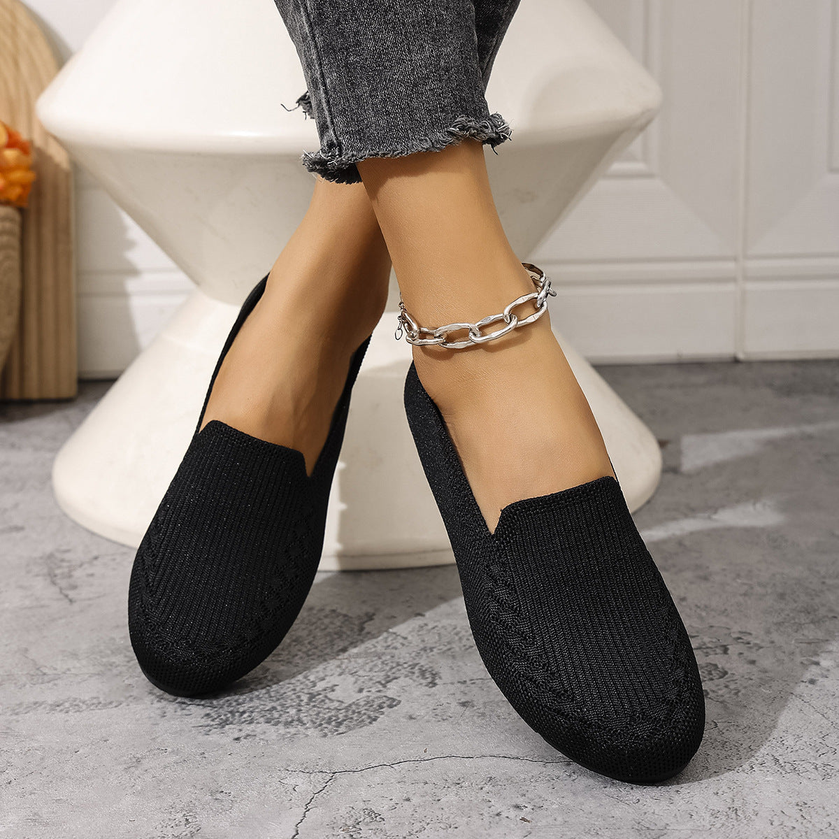 Women's Breathable Knit Slip-On Sneakers – Lightweight Casual Walking Shoes