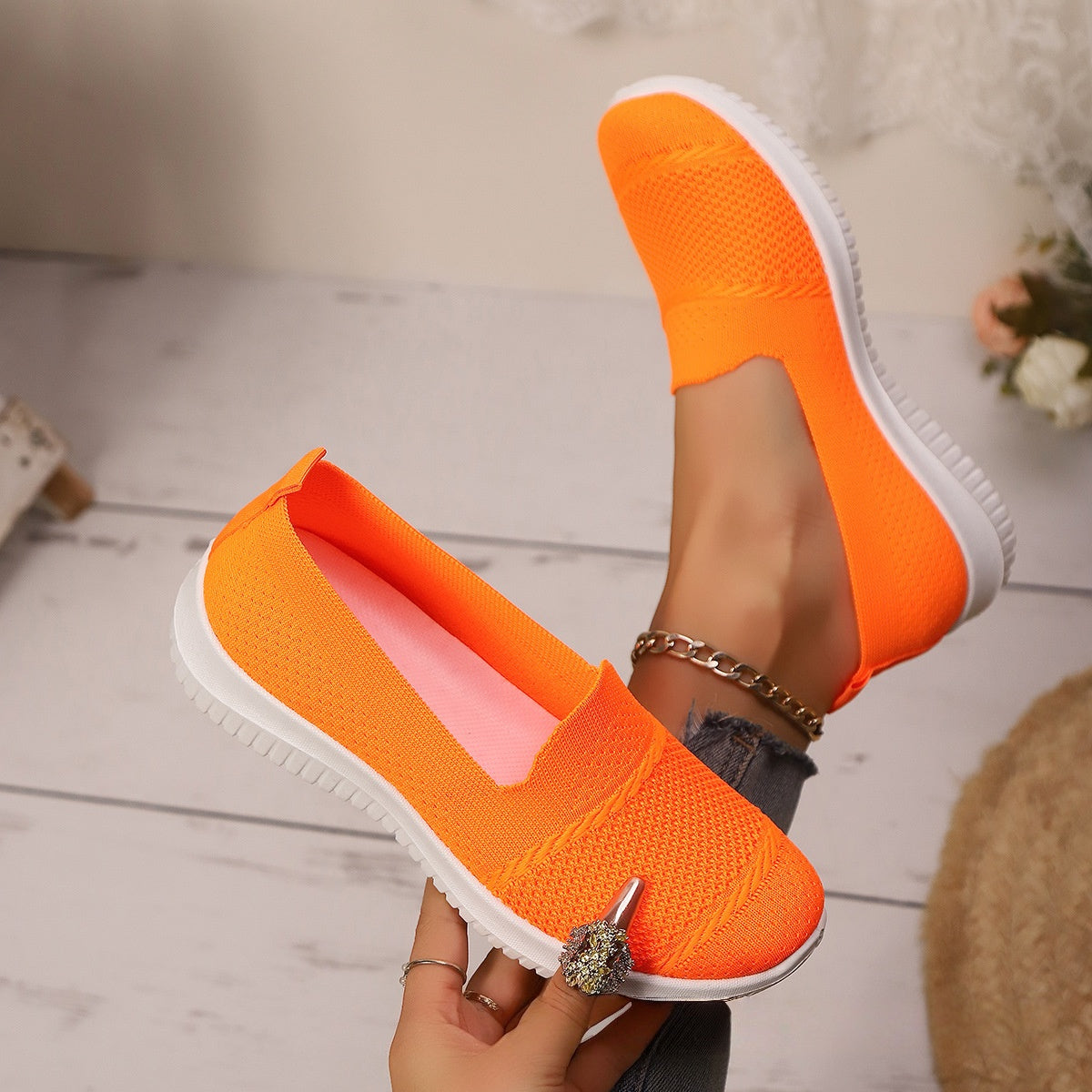 Women's Breathable Mesh Knit Slip-On Sneakers - Lightweight Walking Shoes
