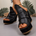 Women's Platform Wedge Sandals - Crisscross Strap Chunky Heel Slides