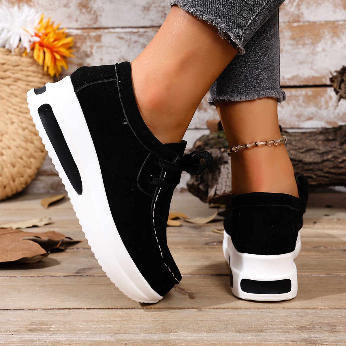Women's Platform Lace-Up Loafers - Chunky Sole Suede Casual Sneakers