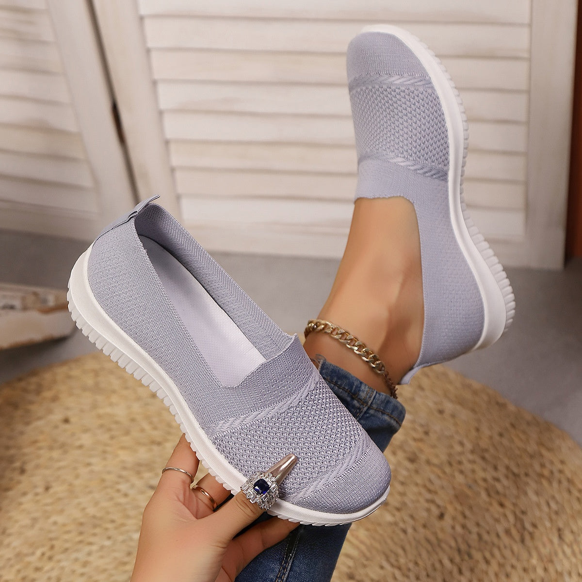 Women's Breathable Mesh Knit Slip-On Sneakers - Lightweight Walking Shoes