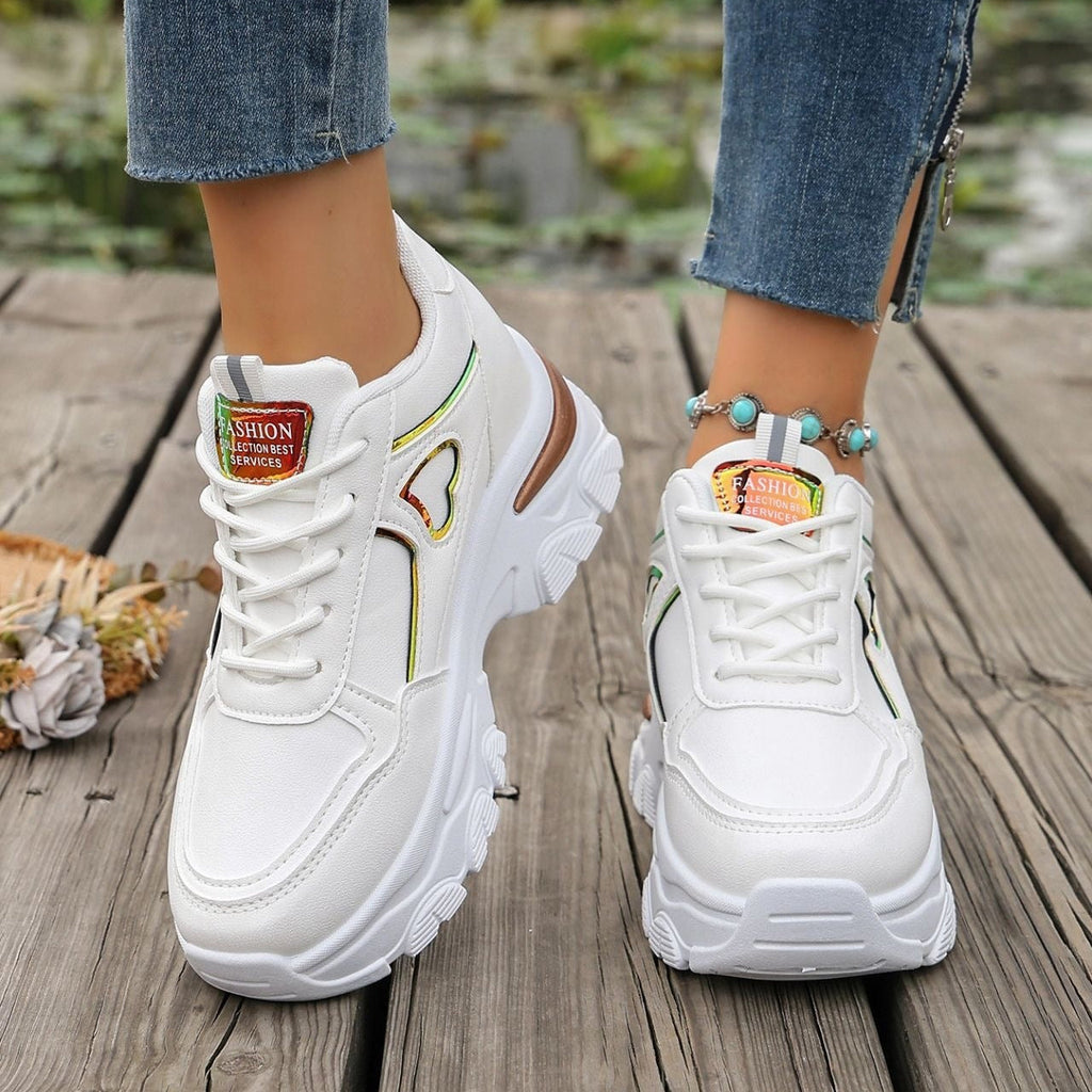 Women's Platform Sneakers Heart Cutout Chunky Dad Shoes