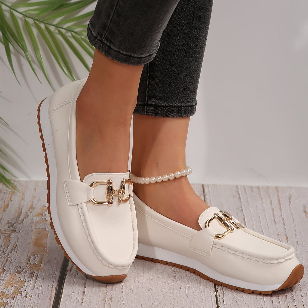 Casual Metal Buckle Loafers – Comfy Platform Slip-On Shoes