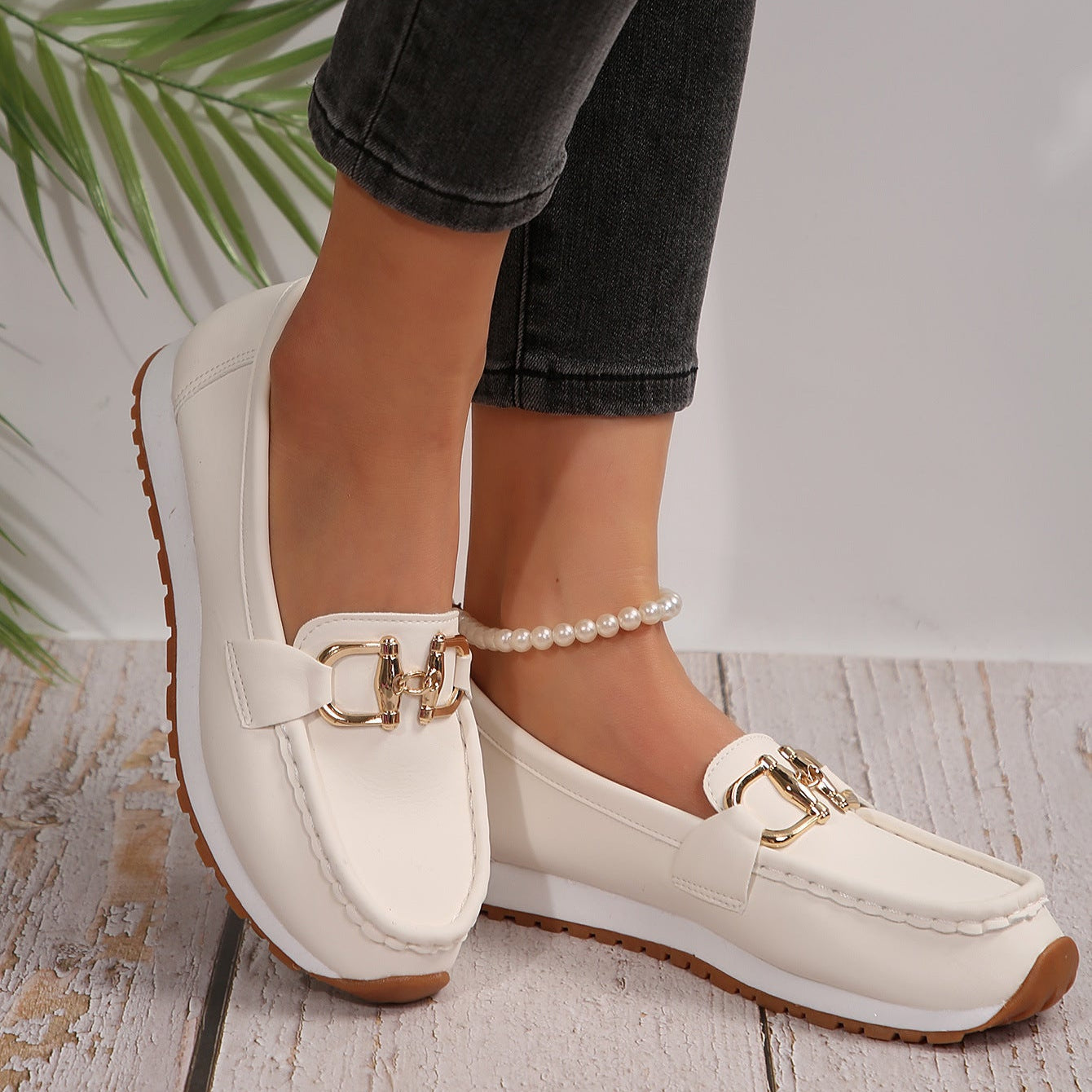 Casual Metal Buckle Loafers – Comfy Platform Slip-On Shoes