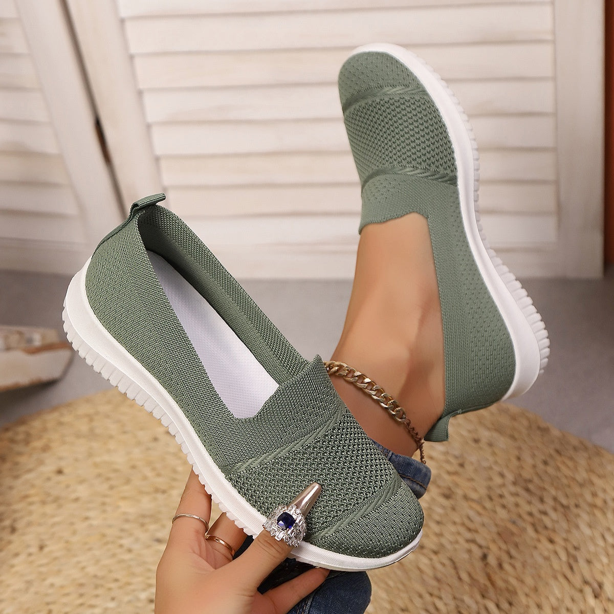 Women's Breathable Mesh Knit Slip-On Sneakers - Lightweight Walking Shoes