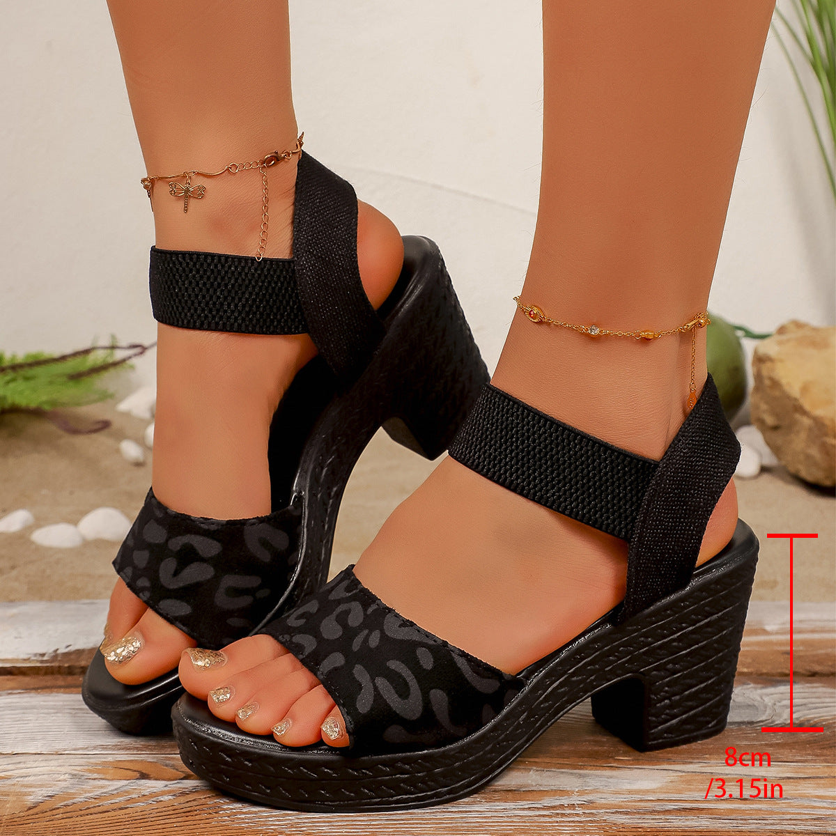 Women's Platform Chunky Heel Sandals – Elastic Strap Open Toe Wedges