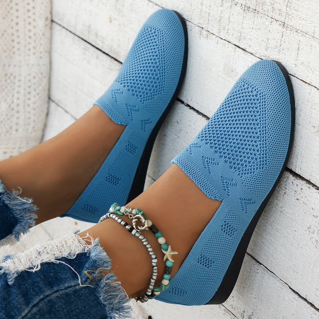 Women's Breathable Mesh Knit Slip-On Flats – Lightweight Casual Walking Shoes