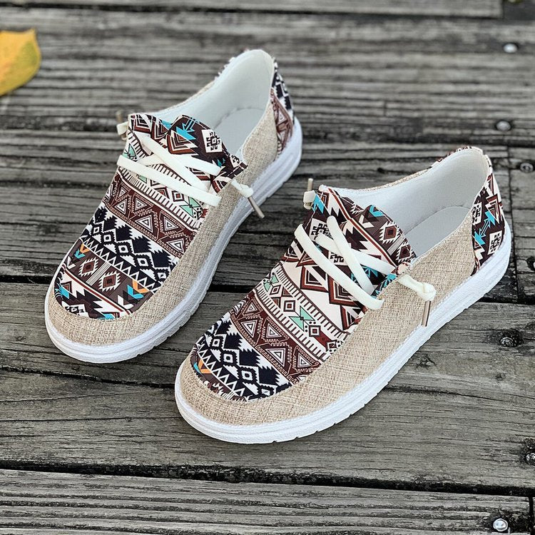 Women's Ethnic Aztec Canvas Sneakers - Tribal Print Casual Slip-On Shoes
