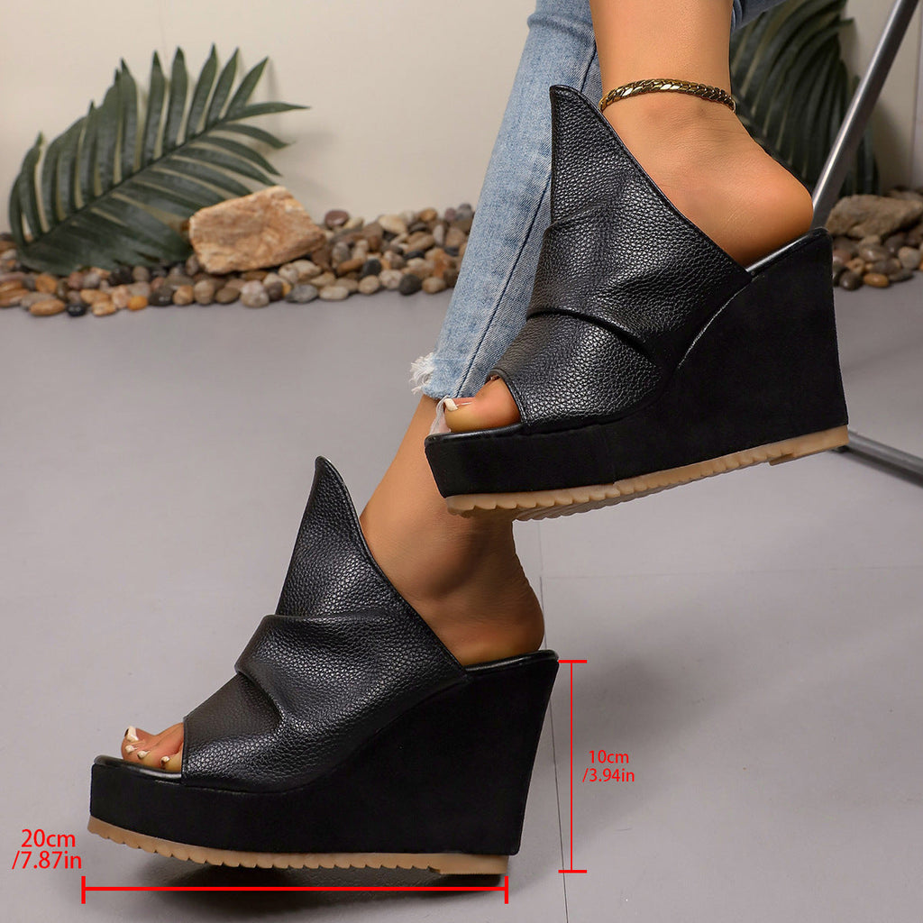 Women's Platform Wedge Sandals - Crisscross Strap Chunky Heel Slides