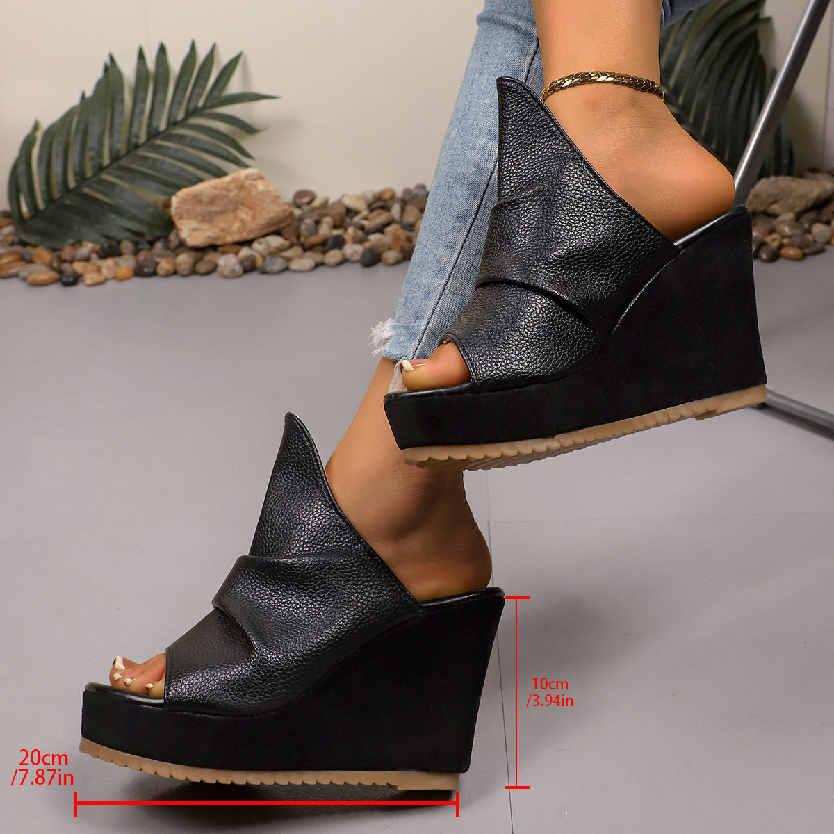 Women's Platform Wedge Sandals - Crisscross Strap Chunky Heel Slides