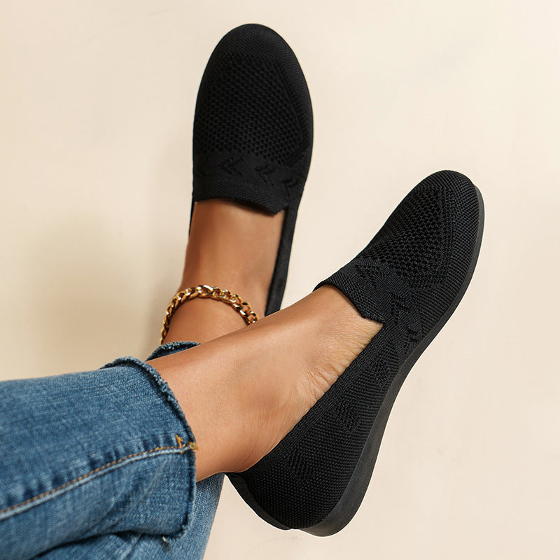 Women's Breathable Mesh Knit Slip-On Flats – Lightweight Casual Walking Shoes