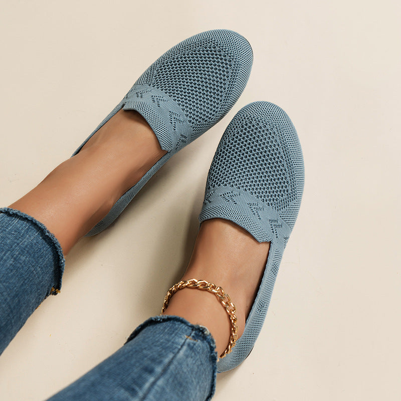 Women's Breathable Mesh Knit Slip-On Flats – Lightweight Casual Walking Shoes