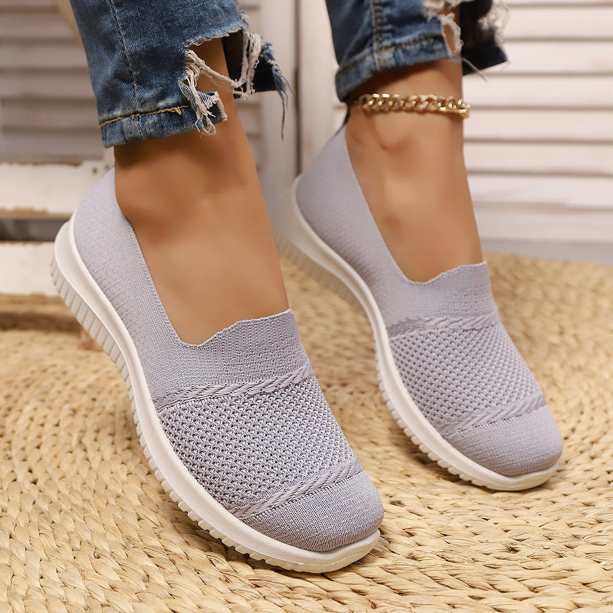Women's Breathable Mesh Knit Slip-On Sneakers - Lightweight Walking Shoes
