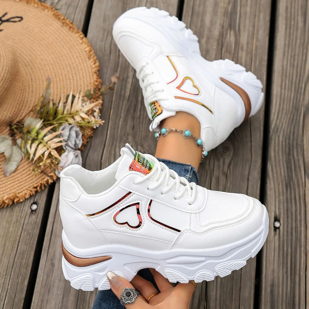 Women's Platform Sneakers Heart Cutout Chunky Dad Shoes