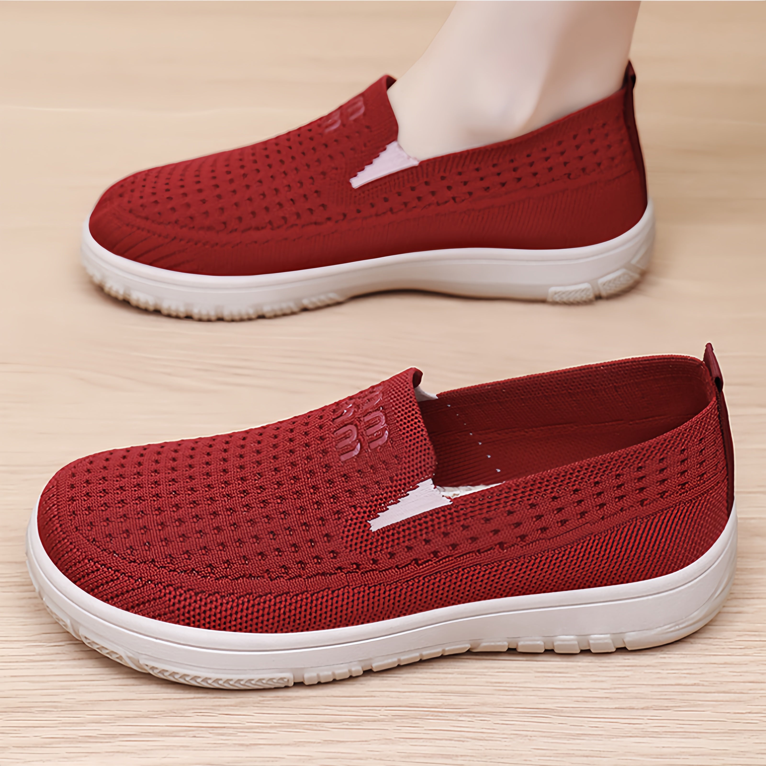Women's Breathable Mesh Knit Slip-On Sneakers – Lightweight Casual Walking Shoes
