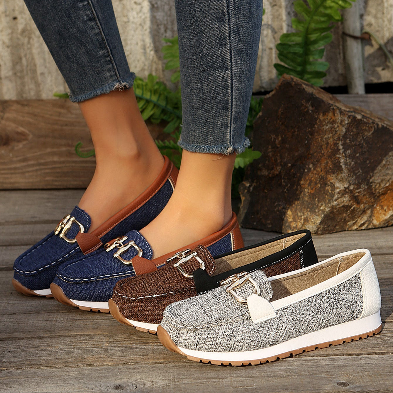 Casual Metal Buckle Loafers – Comfy Platform Slip-On Shoes