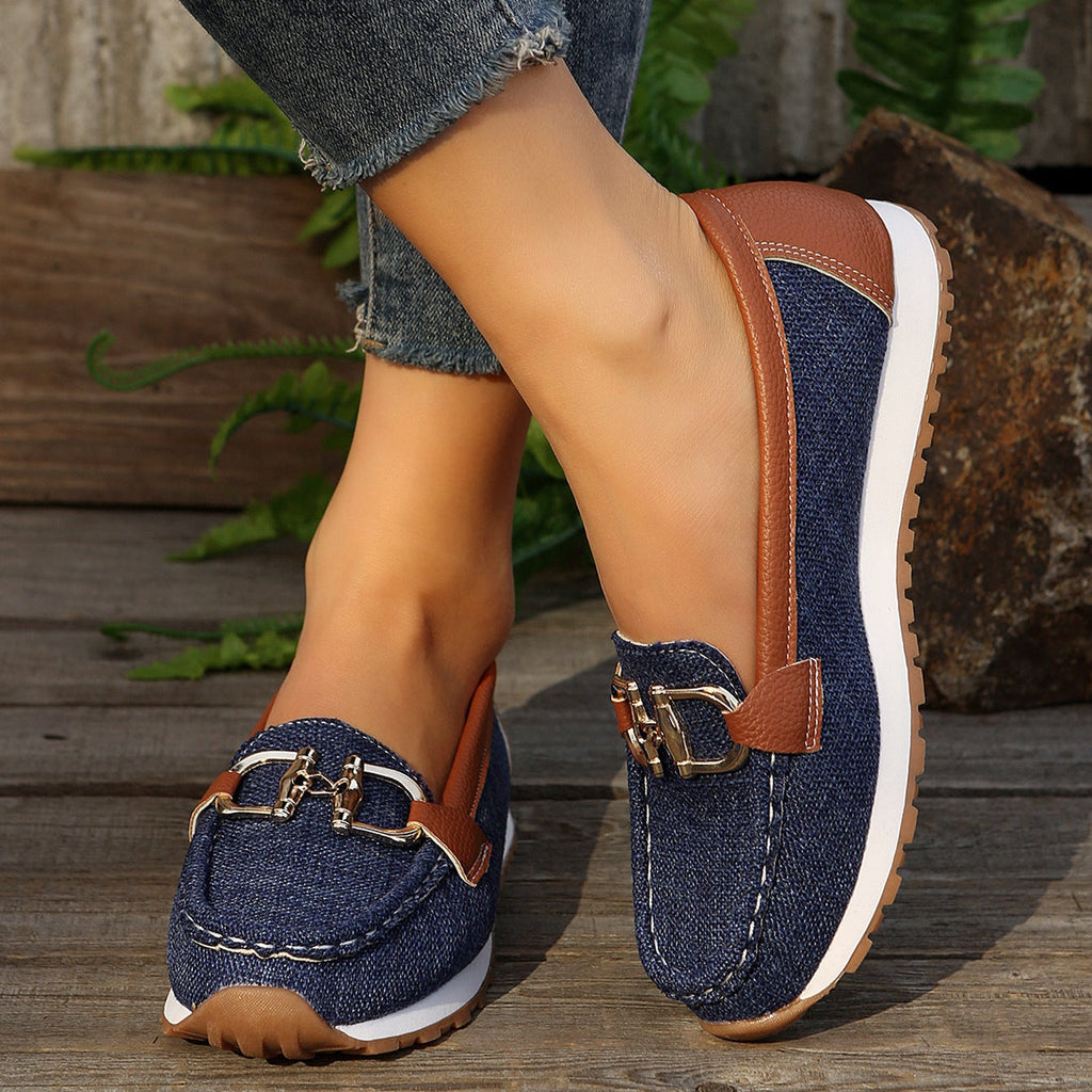 Casual Metal Buckle Loafers – Comfy Platform Slip-On Shoes