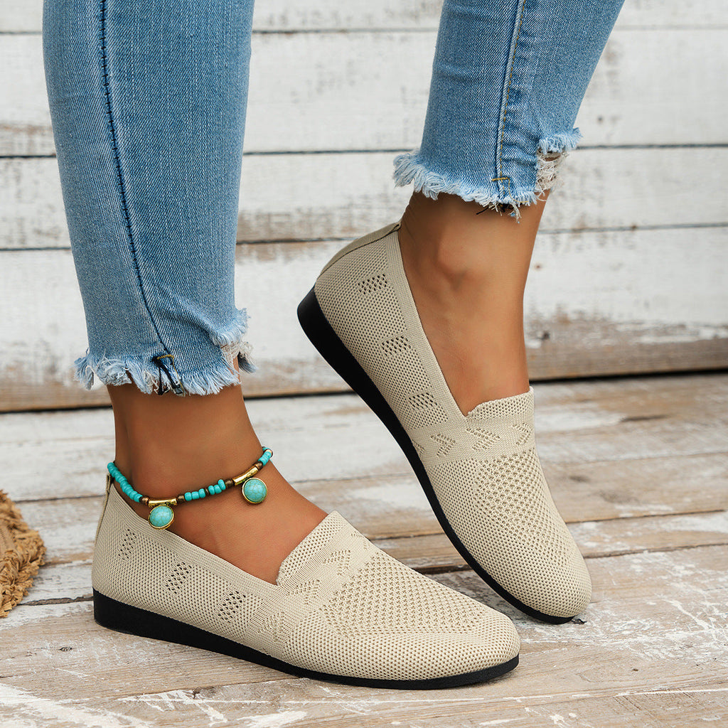 Women's Breathable Mesh Knit Slip-On Flats – Lightweight Casual Walking Shoes