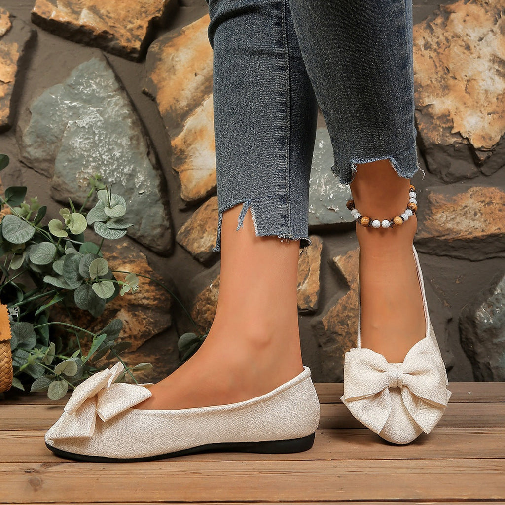Women's Bow Flat Shoes – Sparkly Glitter Slip-On Ballet Flats with Big Bow