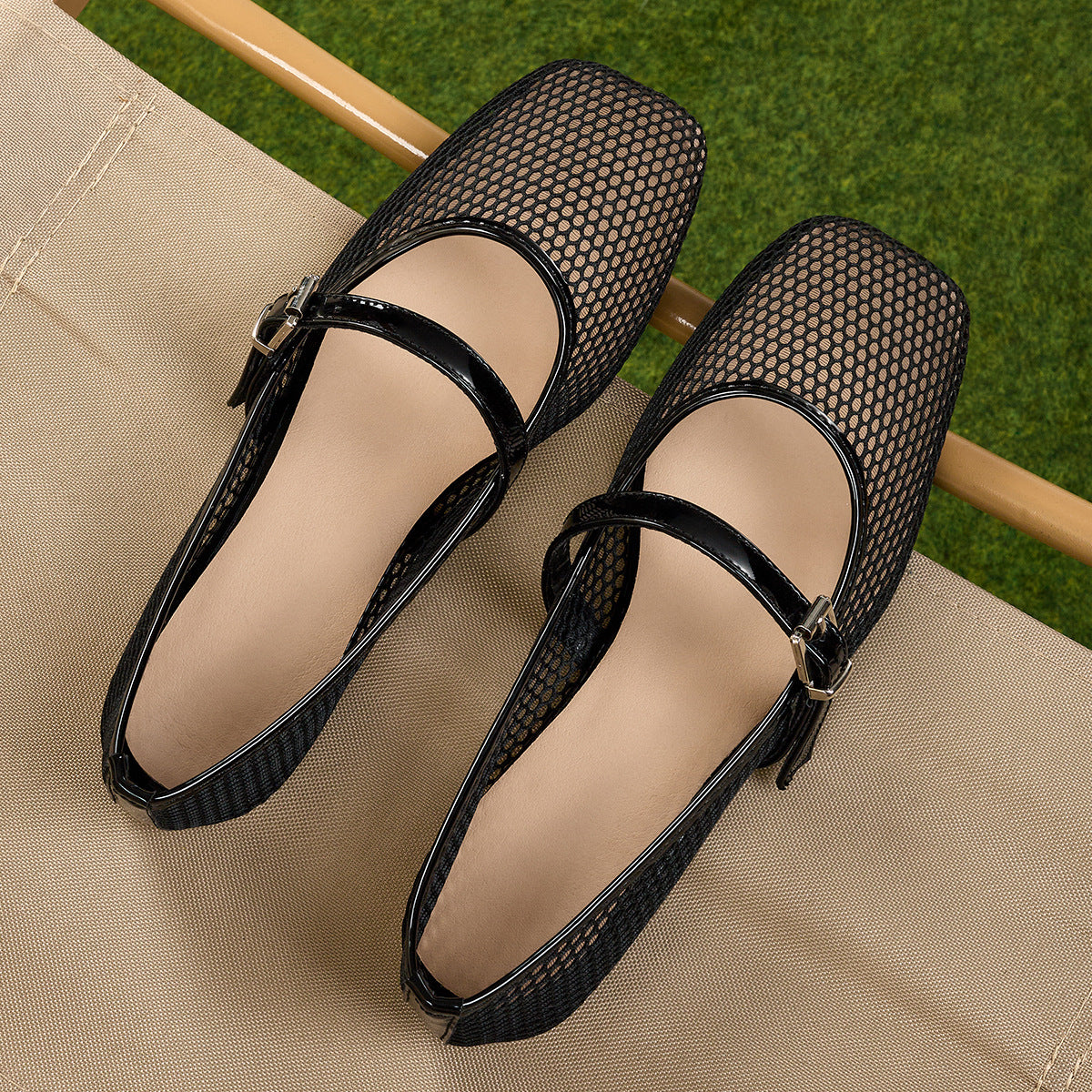 Women's Breathable Mesh Mary Jane Flats with Buckle Strap