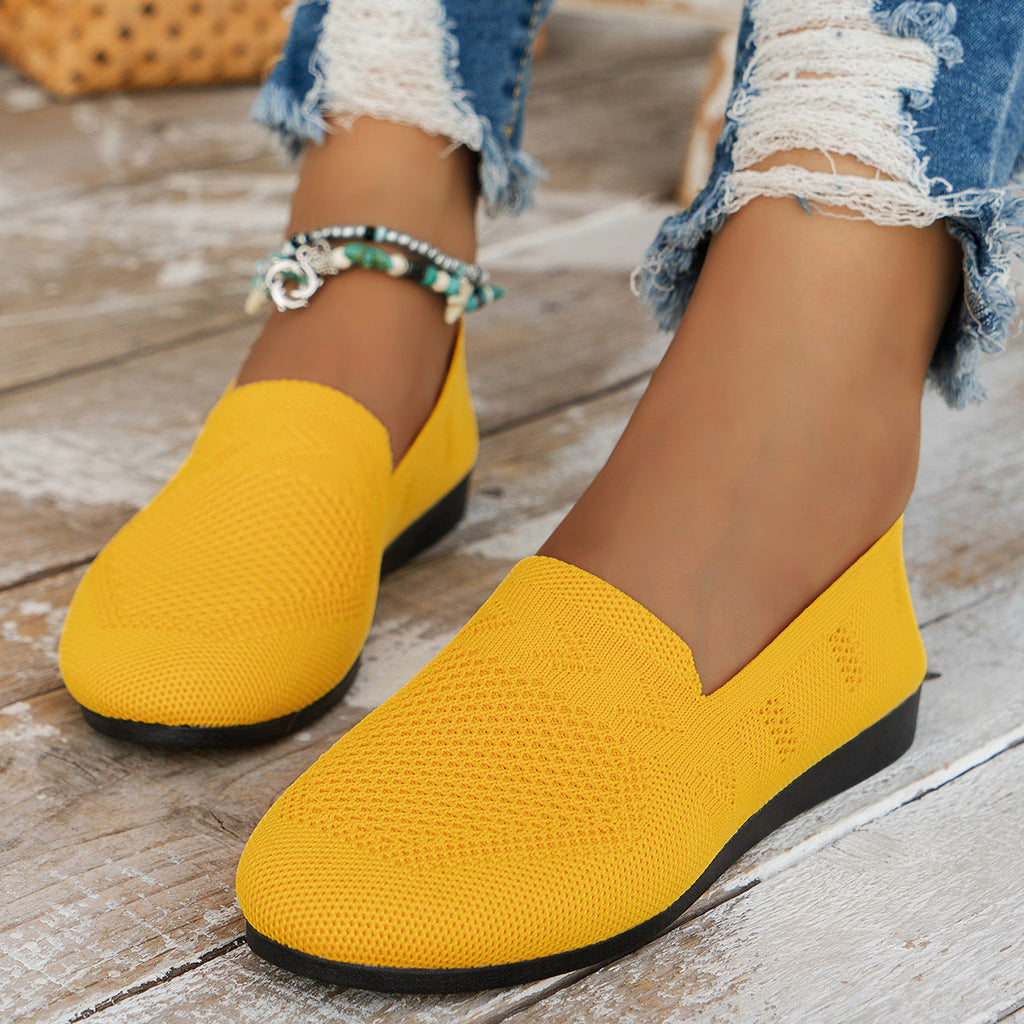 Women's Breathable Mesh Knit Slip-On Flats – Lightweight Casual Walking Shoes
