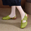 Women's Pleated Leather Slingback Mules - Low Heel Comfort Flats