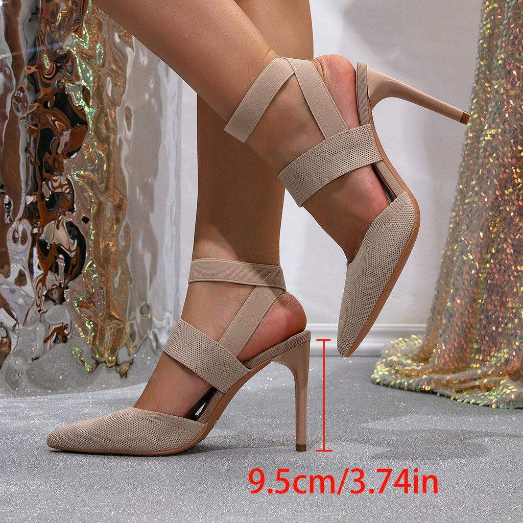 Women's Pointed Toe Stiletto Heels with Elastic Straps – Ankle Wrap High Heel Sandals